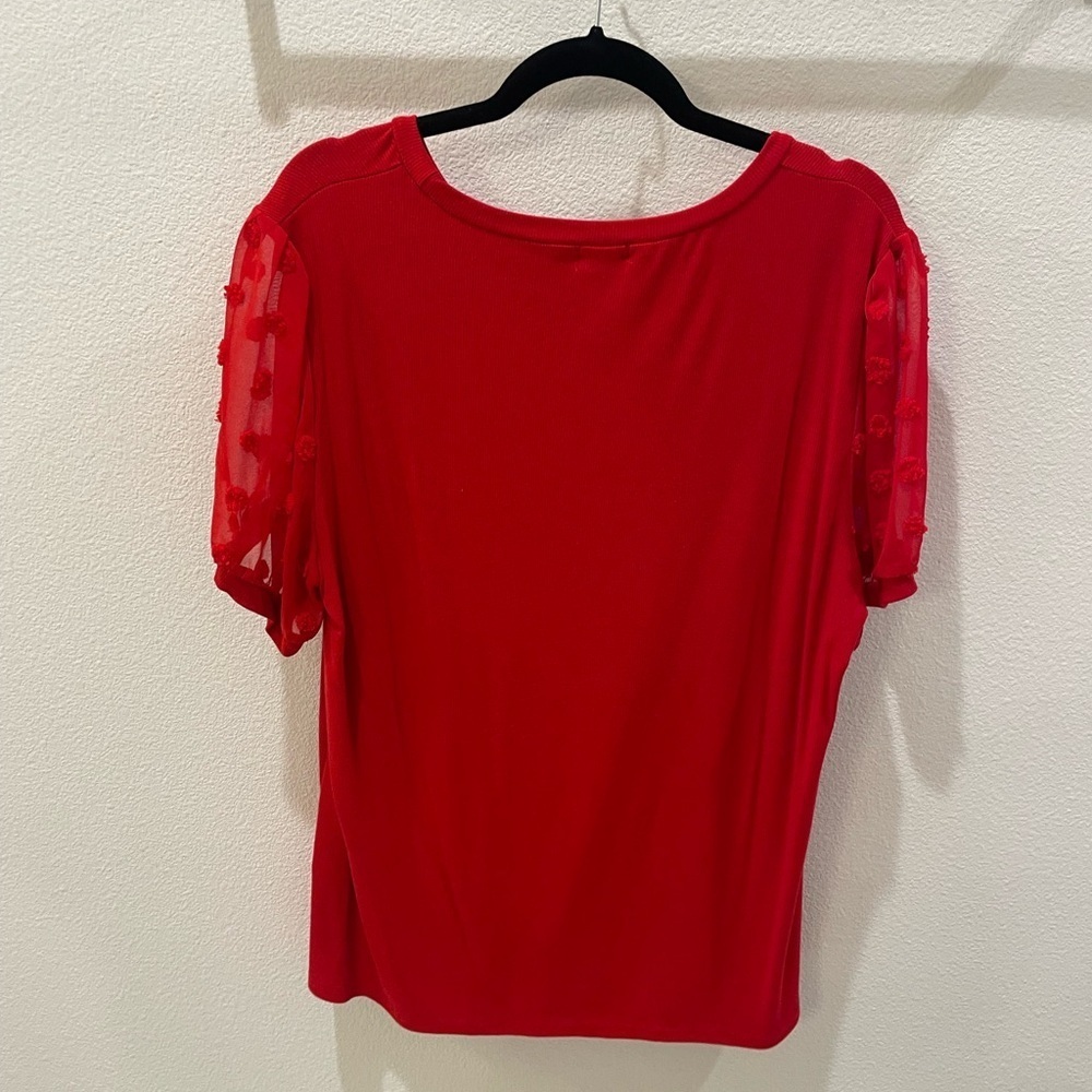 Red Sheer Puff Sleeve Blouse XXL Cottagecore Romantic Chic Top - Picture 8 of 9